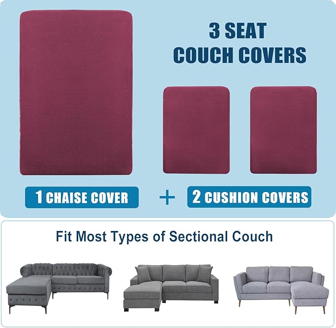Water Repellent L Shaped Couch Covers 3 Pieces Sofa Seat Cushion Slipcovers - Image 7