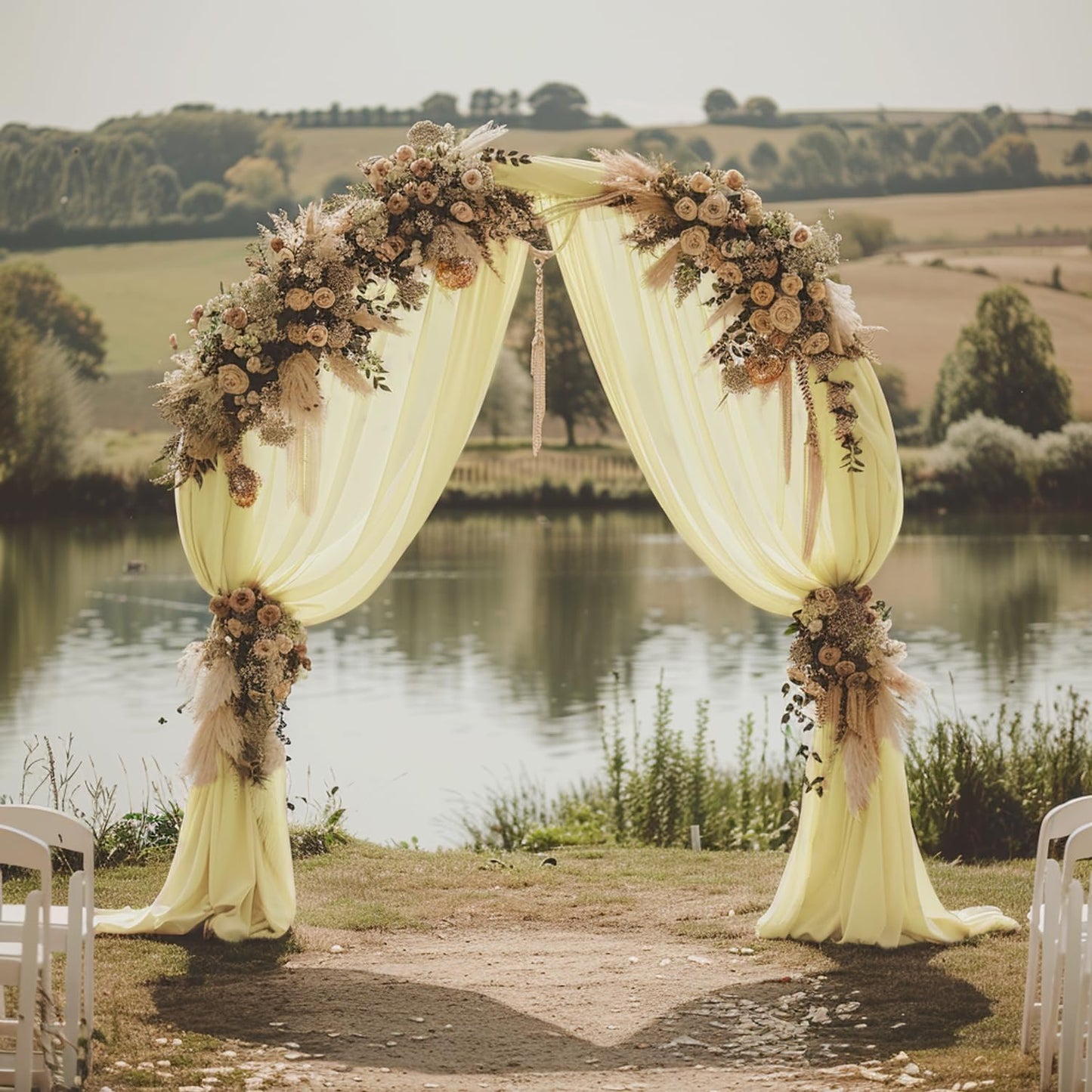 Wokceer Beige Wedding Arch Draping Fabric Backdrop 4 Panels 28.7" X 20FT Sheer Drapes Fabric for Wedding Arbor Ceremony Party