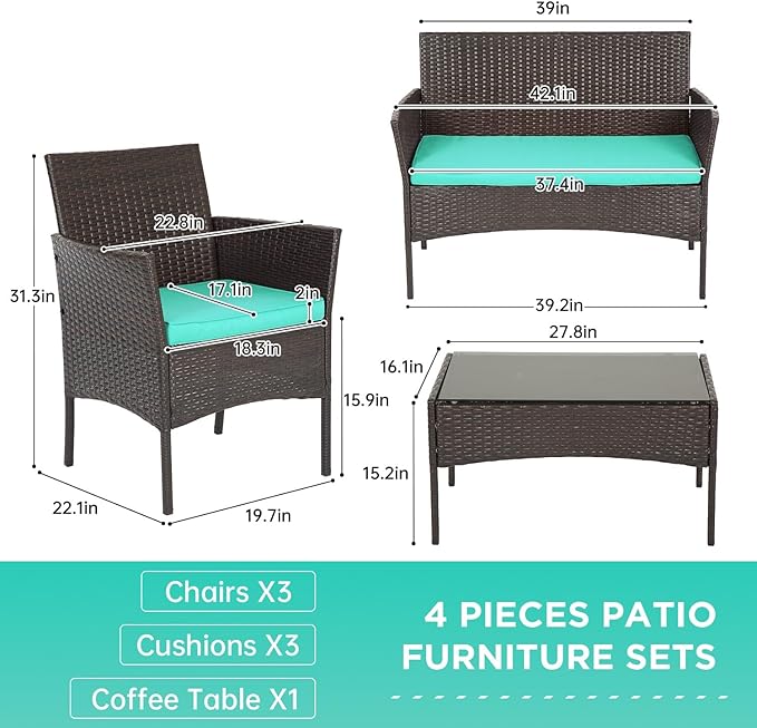 FDW Patio Furniture Set PE Rattan Patio Set Wicker Outdoor Furniture Bistro Set - Image 7