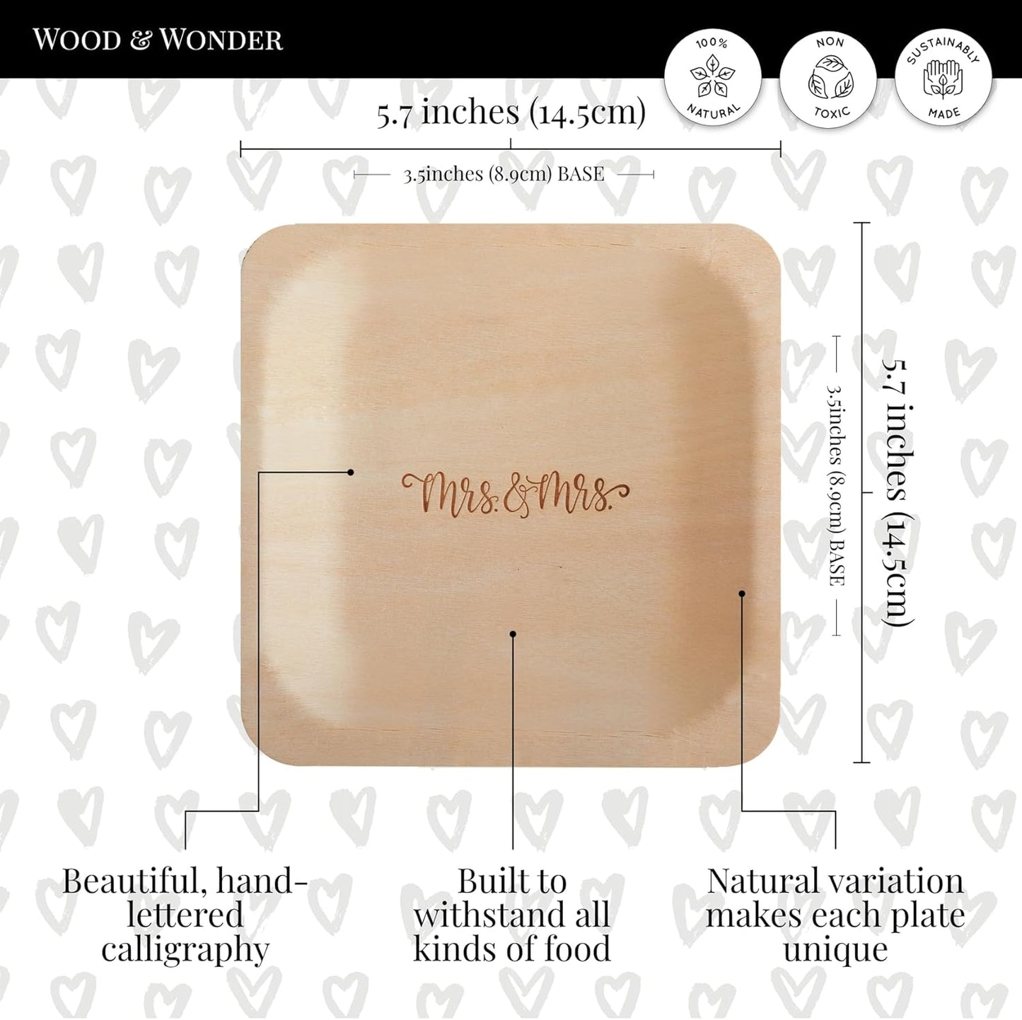 Mrs. and Mrs. Disposable Wedding Plates – Rustic, Compostable Alternative to Plastic Plates for Wedding Receptions, Engagement Parties, and Rehearsal Dinners (Appetizer, 50-Pack)