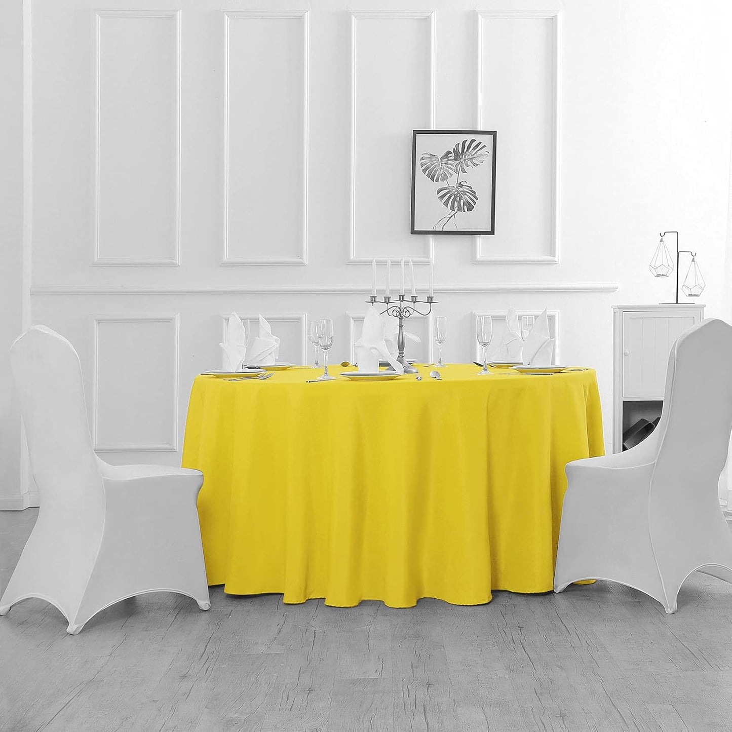 132 inch Round Tablecloth Washable Polyester Table Cloth Decorative Table Cover for Wedding Party Dining Banquet(132 inch, Yellow)