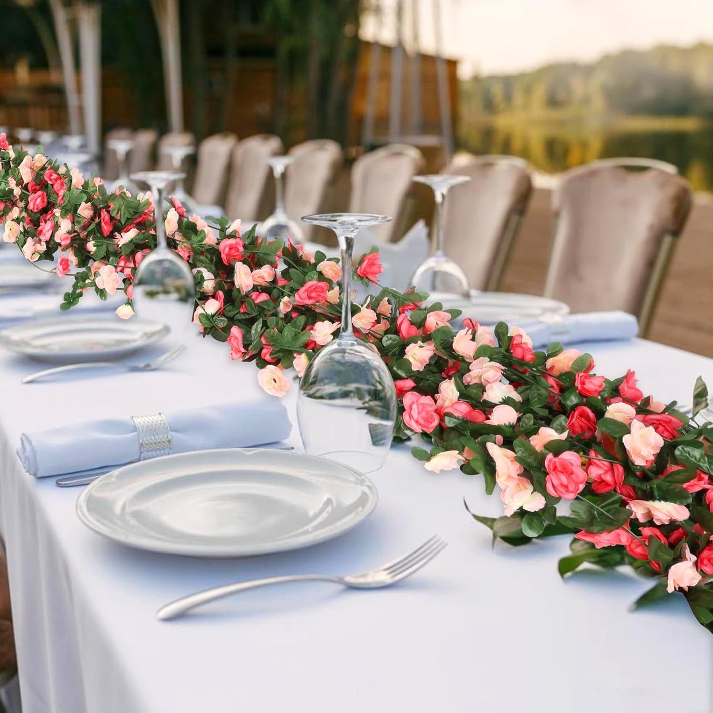 10 Pcs 82FT Flower Garland, Artificial Rose Garland Flowers Plants Fake Flower Hanging Rose Ivy, Birthday Party Valentine's Day Wedding Wall Arch Decor