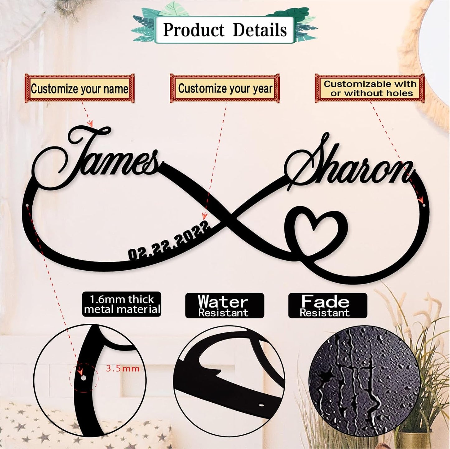 Personalized Custom Infinity Heart Sign, Metal Infinity Sign, Infinity Heart Wall Decor, Custom Name Signs, Romantic Home Decor For Anniversary Or As Valentines Day Decoration