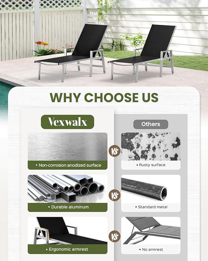 Vexwalx Patio Chaise Lounge Chair Outdoor - Image 7