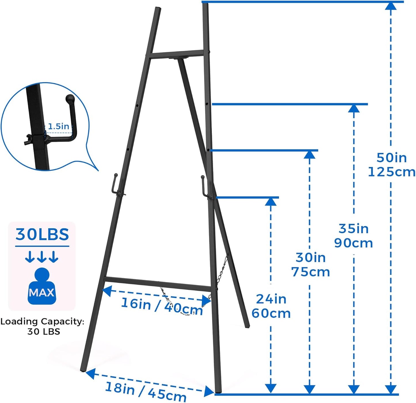 ARTASY 50" Black Easel Stand for Wedding Signs, Posters, Portable Artist Easel for Painting Canvas, Large Display Easel for Home and Office