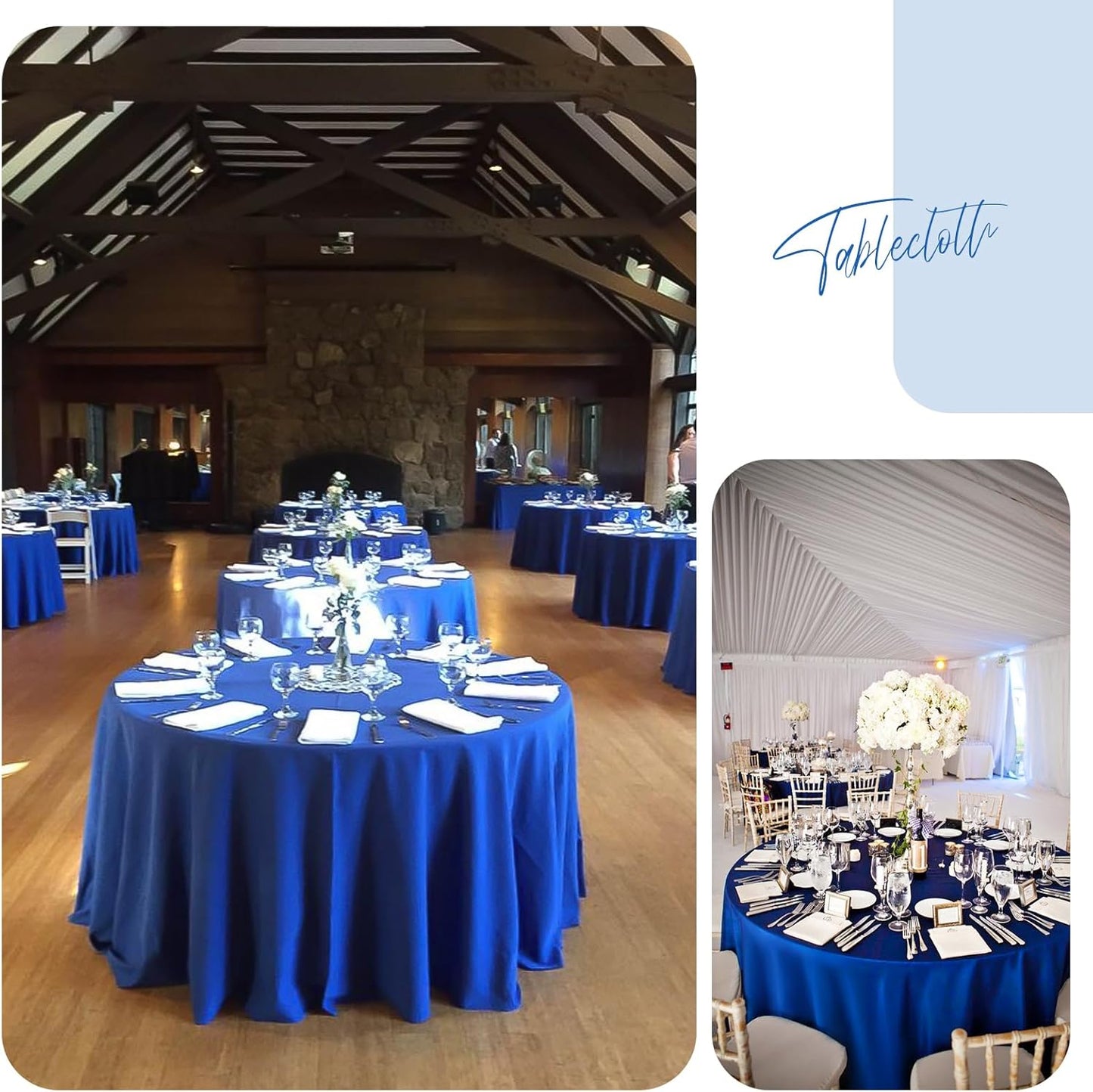 Fani 12 Pack 90 Inch Royal Blue Polyester Round Tablecloth, Stain and Wrinkle Resistant, Washable Table Cover for Wedding Party, Dining Table, Buffet, Parties, Camping