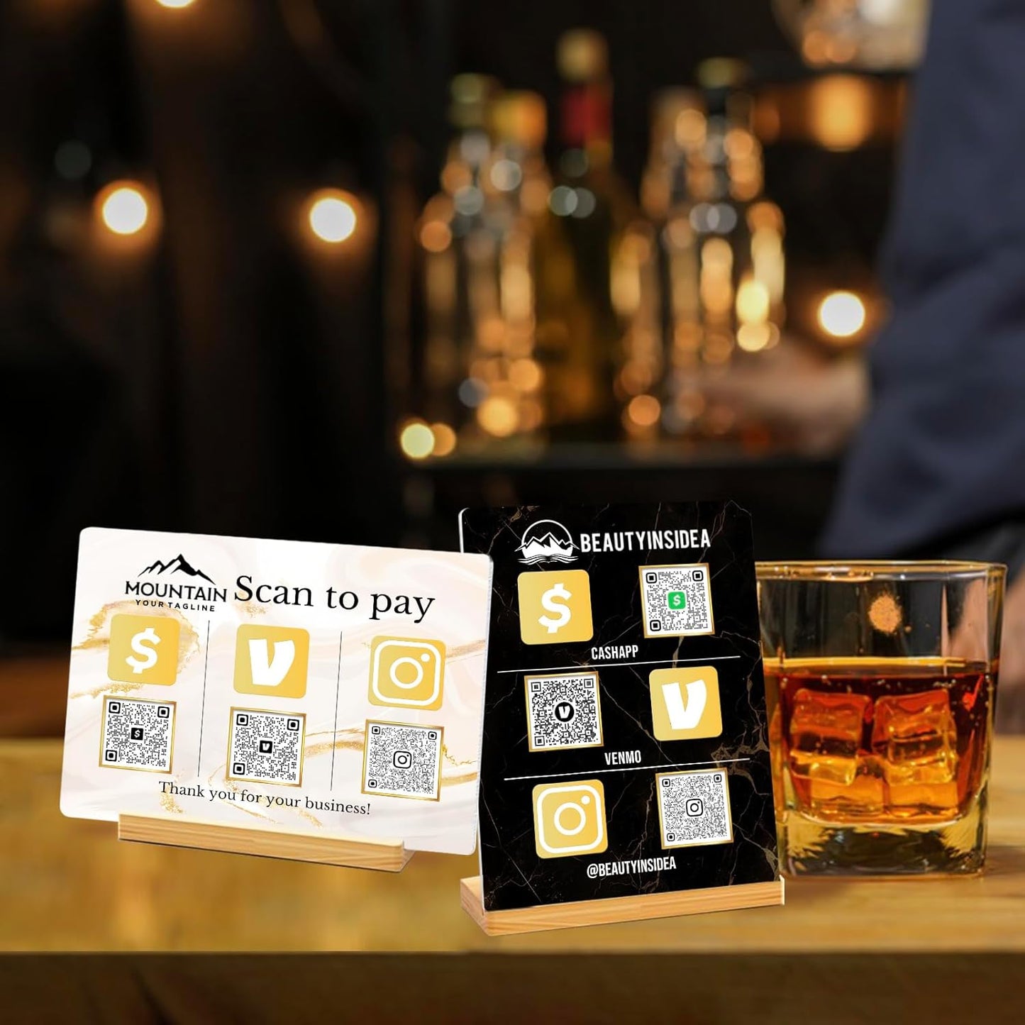 Personalized Custom Metal QR Code Sign Venmo Cashapp Scan to Pay with Stand Instagram Facebook Social Media QR Signs Bar Code QR Plaque Print for Business Salon Beauty Store Restaurant Wifi Sign