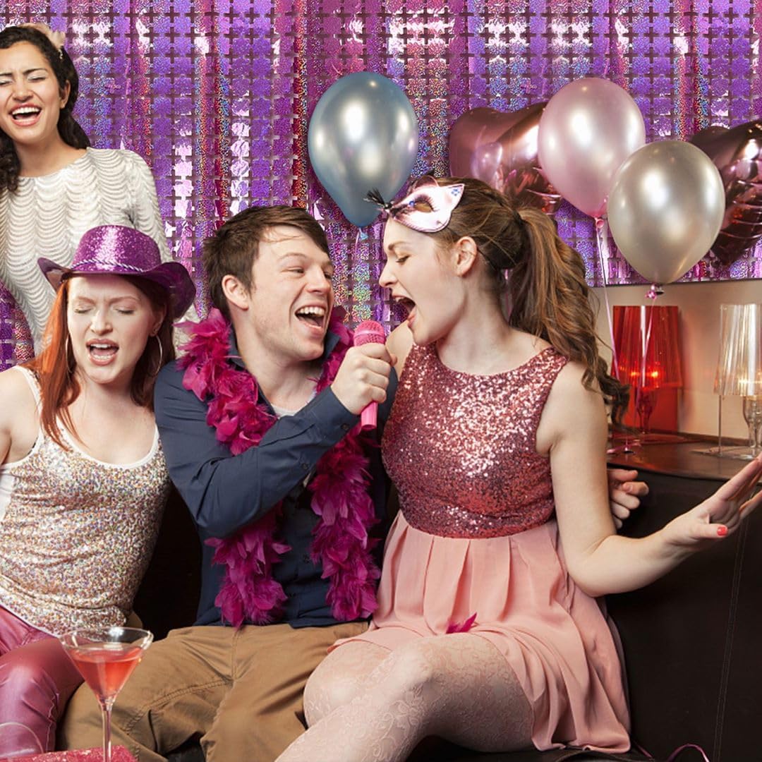 Pink Tinsel Curtain Party Backdrop,10pcs Square Foil Fringe Curtain Pastel Pink Streamers Party Decorations for Bachelorette Princess Birthday Valentines Day Sleepover Slumber Theme