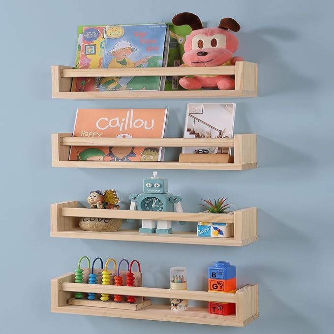 Nursery Room Shelves Set of 4, Wood Floating Book Shelves - Image 7