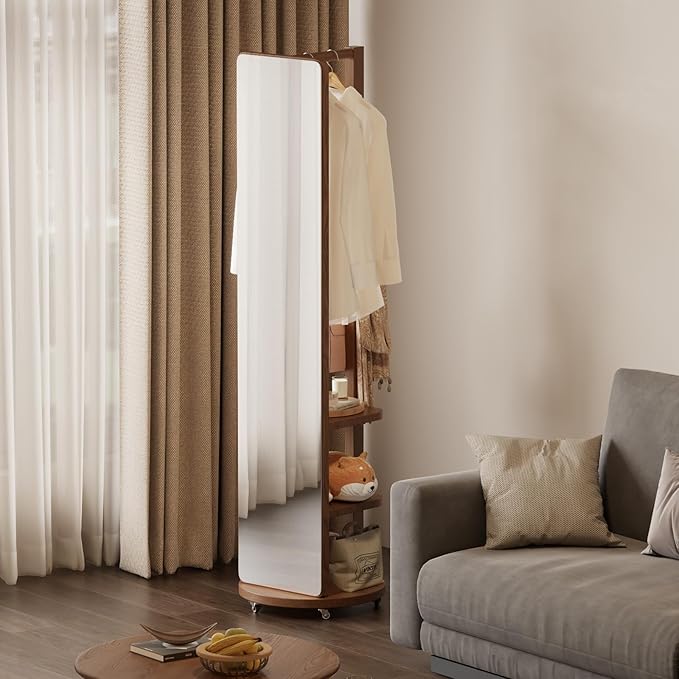WoodsWhisper Full Length Mirror Coat Rack Solid Wood Floor Mirror 66"x12" Full - Image 9