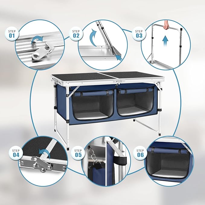 Folding Camping Table with Storage Compartment Aluminum Lightweight Camp - Image 7