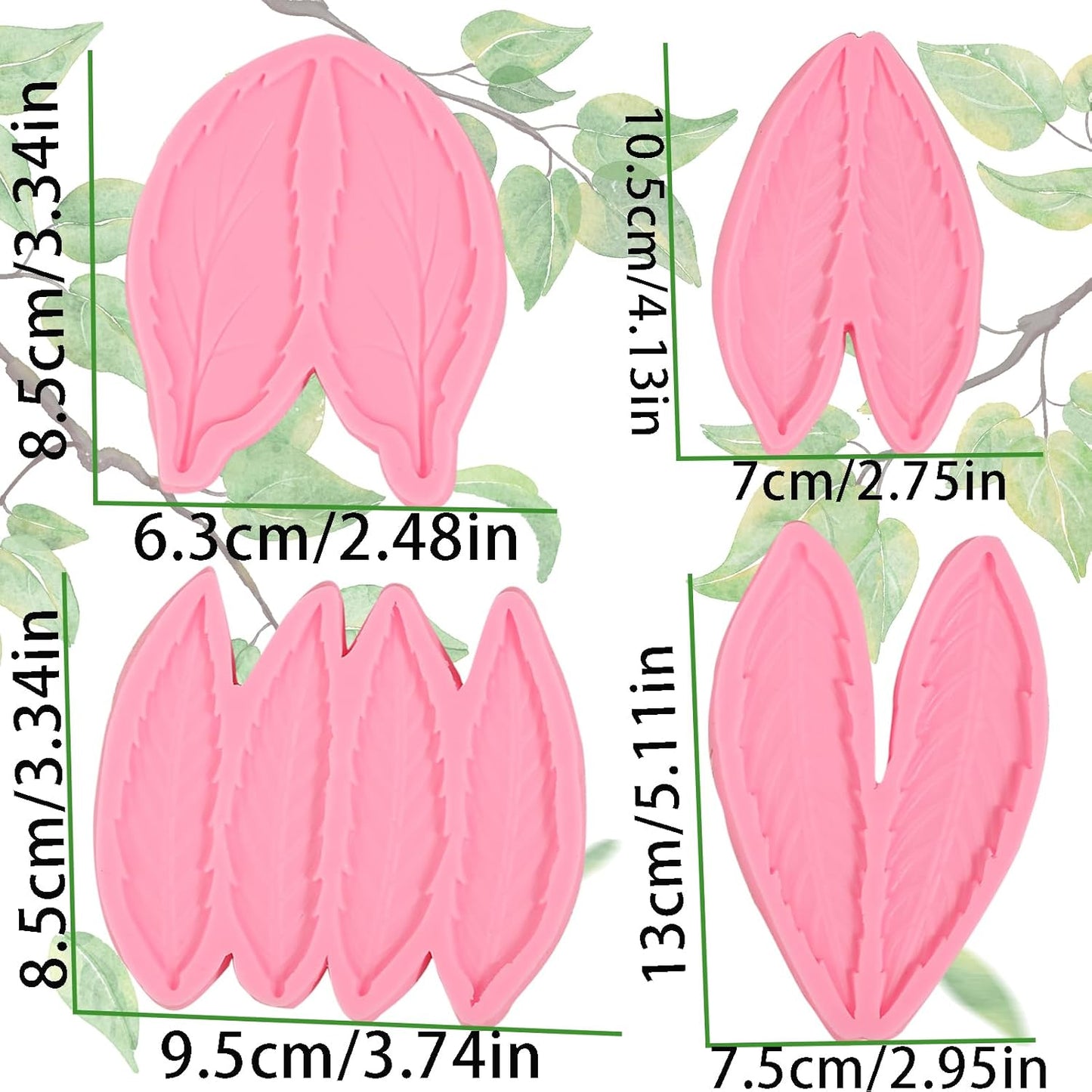 4 Pcs Fern Leaf Cake Decoration Fondant Molds, Multi-Size Leaf Silicone Molds for Baking Cookies, Candies, Chocolate, Dough, Gum, Flower Paste, DIY Resin Clay Plaster Pendant Crafts Reusable