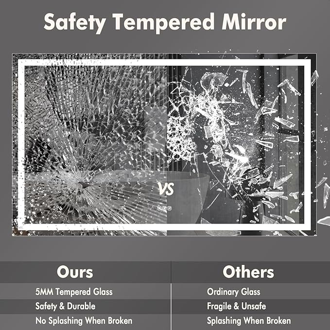 60 x 36 Inch Smart LED Bathroom Mirror,Dimmable Front + Backlit Illumination - Image 9