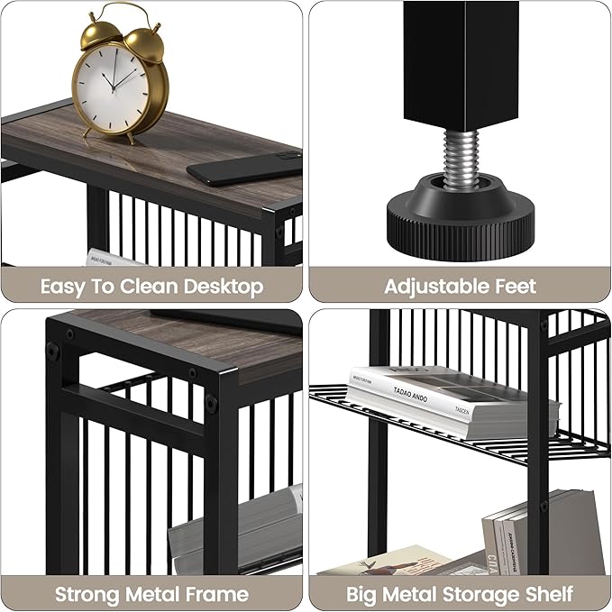 Side Table for Small Space, 3-Tier Narrow End Tablewith Magazine Holder - Image 9