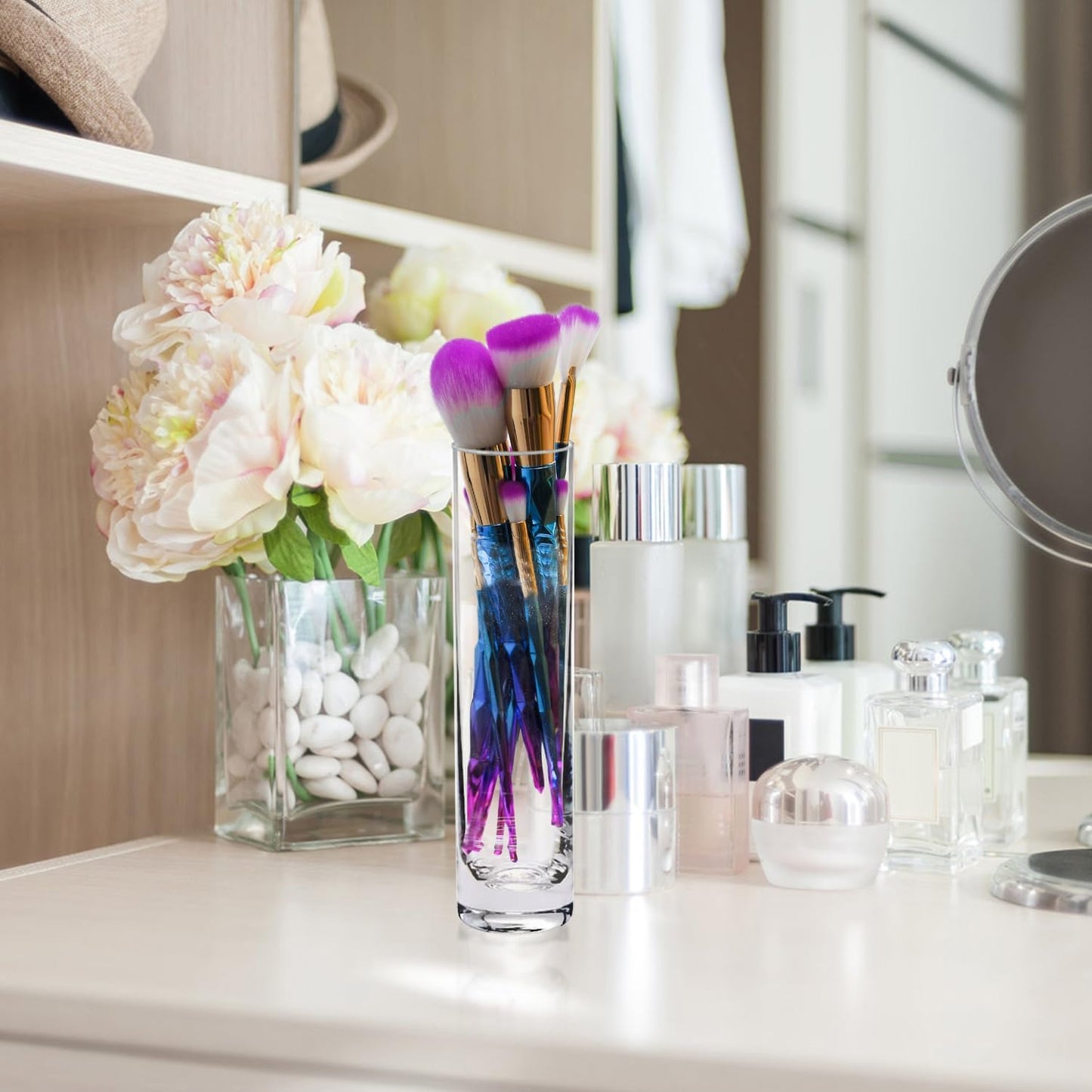 12 Pack 7.5 Inch Glass Cylinder Bud Vases for Centerpieces Clear Slim Flower Vases Tall Glass Cylinder Vase Small Vase for Single Rose Vases Bulk, Home Aesthetic Desk Decor