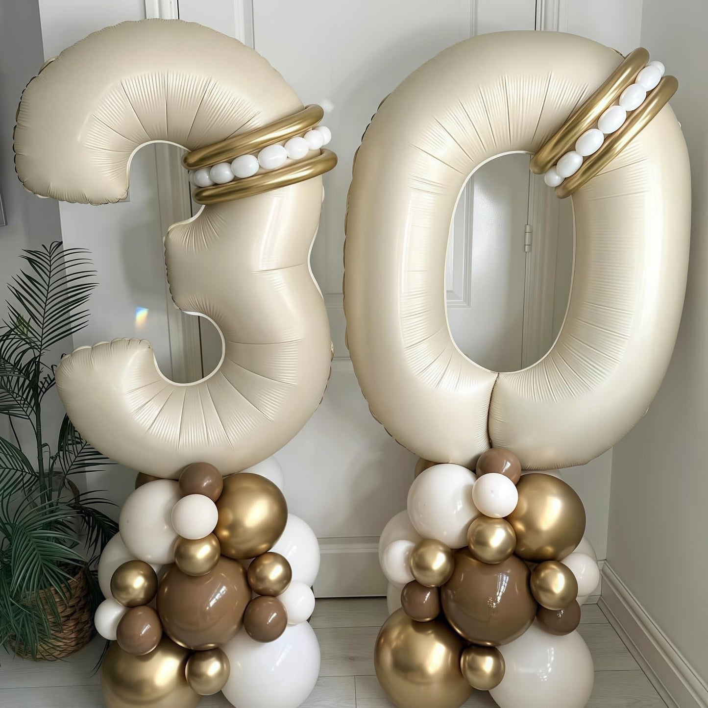 Cream 5 Balloon Number 40 Inch Cream White Number 5 Balloon Helium Mylar 5 Balloon for Birthday Party Decoration
