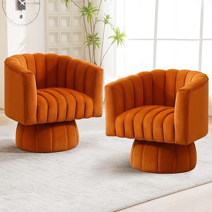 Swivel Accent Barrel Chair, Cute Comfy Small Round 360° Arm Chair, Velvet Sofa - Image 8