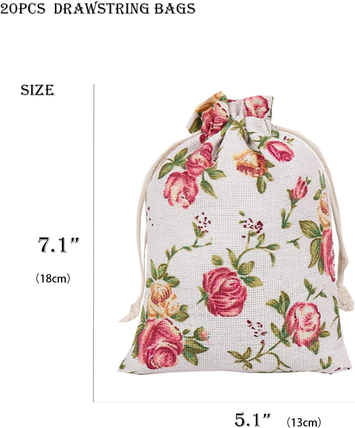 Rose Peony Flower Gift Treat Bags Drawstring Gift Bag Vintage Floral Favor Goodies Bag for Birthday Party ,Mother's Day, Valentine's Day, Wedding,Bridal Shower,Spring Easter Party Decorations