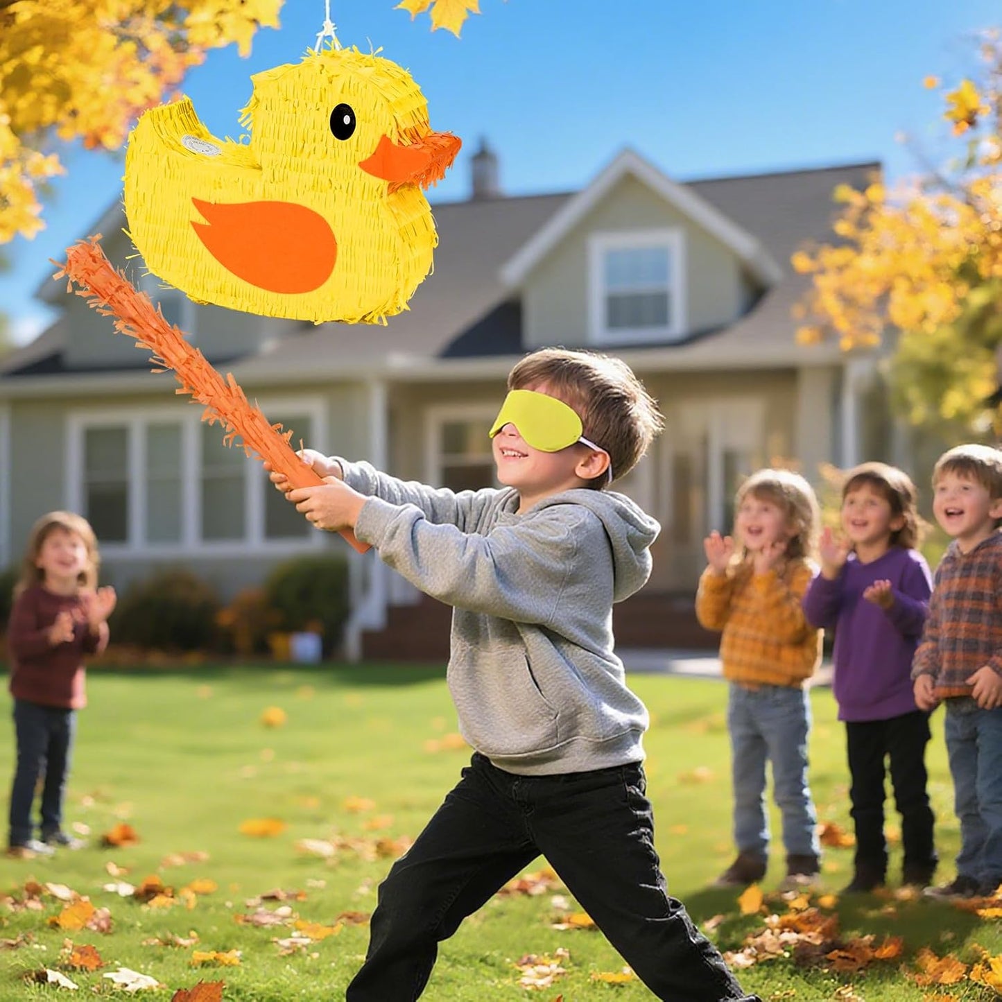 Duck Pinatas Bundle with a Blindfold and a Bat(16.5 x 12.6 x 4 Inches), Perfect for kid's Birthday Parties, Farm Animal Theme Parties and Decorations