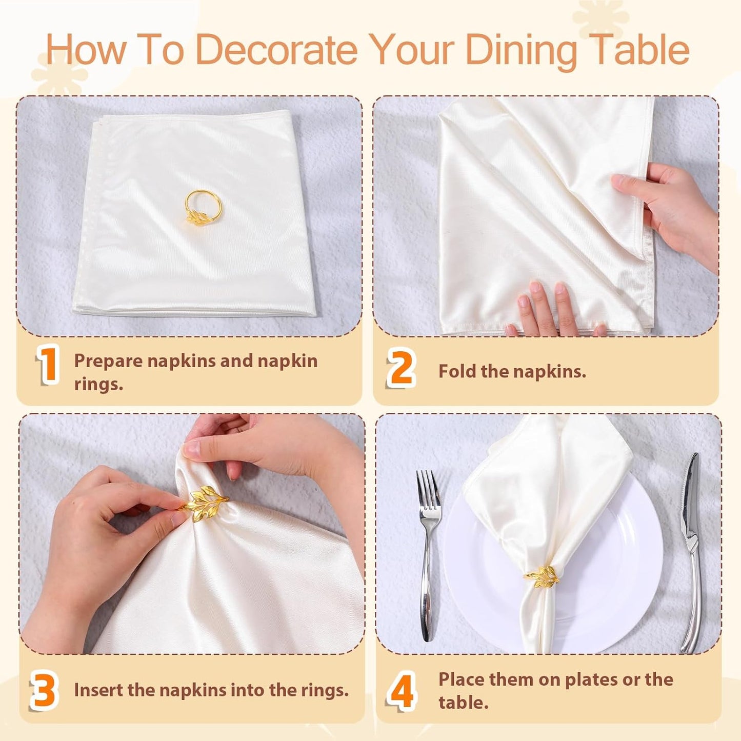 Leaf Napkin Rings Set of 50 Metal Gold Napkin Holder Stylish Fall Napkins Ring Bulk Handicraft Flower Napkins Rings for Family Dinner Wedding Birthday Christmas Thanksgiving Elegant Table Setting-Gold