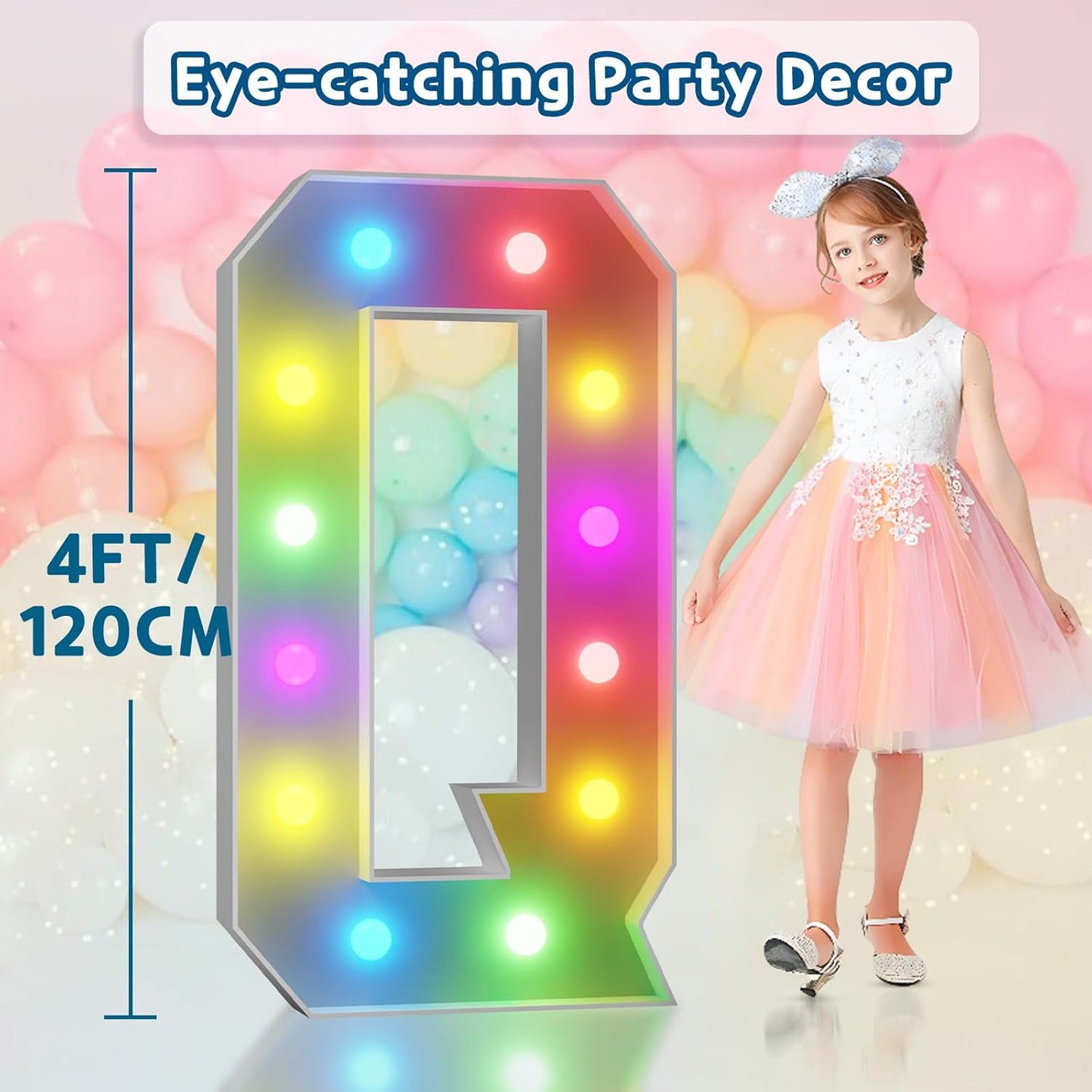 imprsv 4FT Colorful Marquee Light Up Letters Q, 18 Colors Large Light up Letters Alphabet Sign with Remote, Large Marry Me Sign, Birthday Party Decorations Baby Shower Anniversary Wedding Decoration