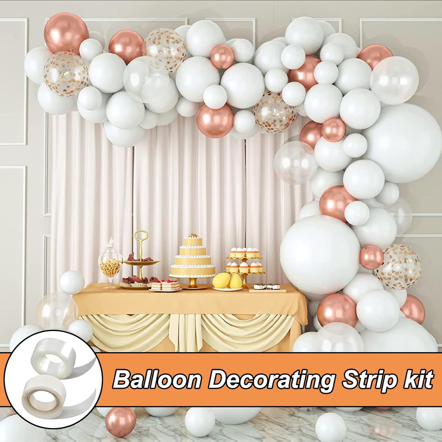 Balloon Arch Strip Kit, 20 PCS Balloon Arch Clips & 65.6Ft Tape Strip & 400 Glue Points Dots, Suitable for Party Wedding Birthday Decoration