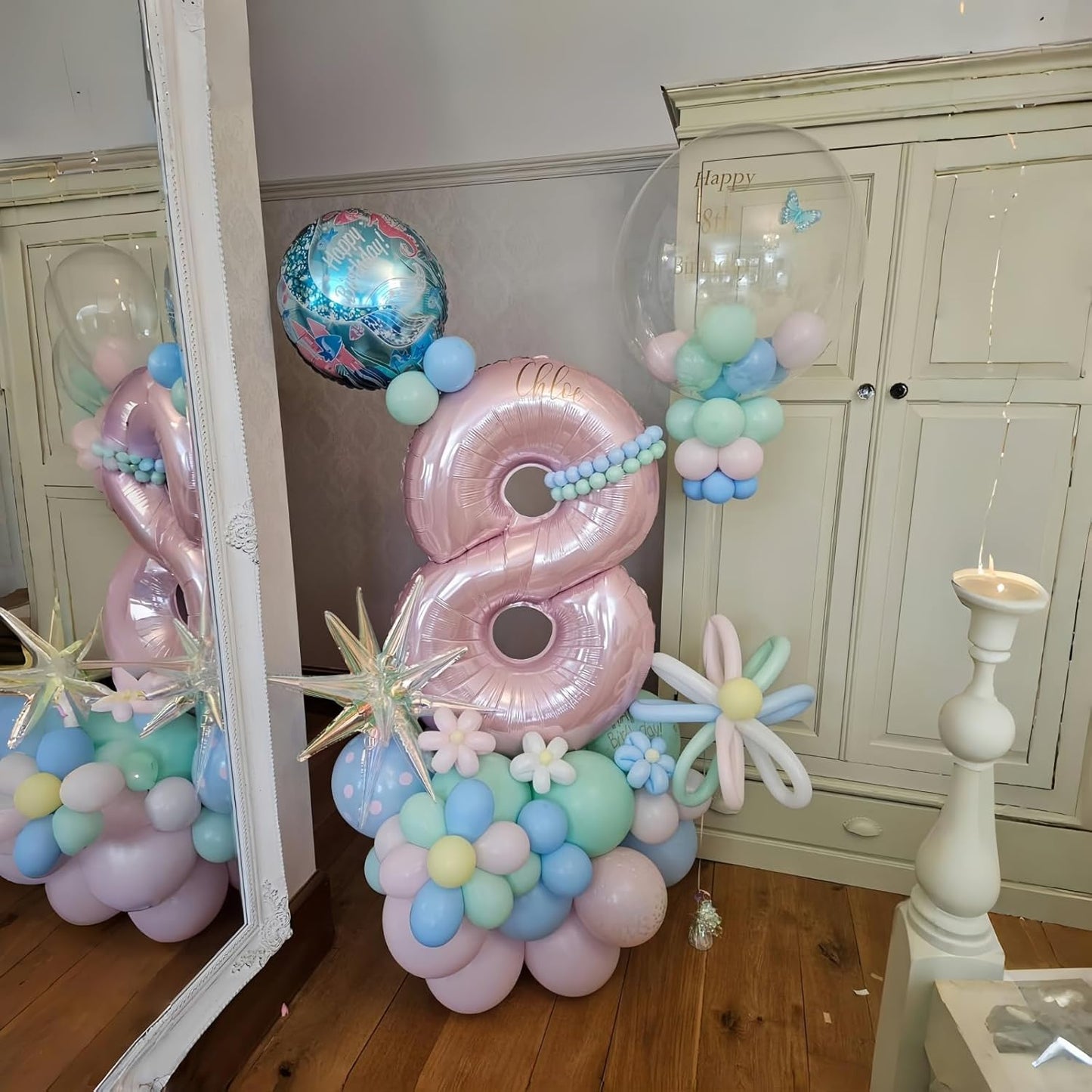 Pastel Pink 8 Balloons, 40" Giant Helium Foil Number 0-9 Light Pink Birthday Balloon for Girls, Self Inflating Digit 8 Balloons for Women Anniversary Graduation Princess Party Decorations Supplies