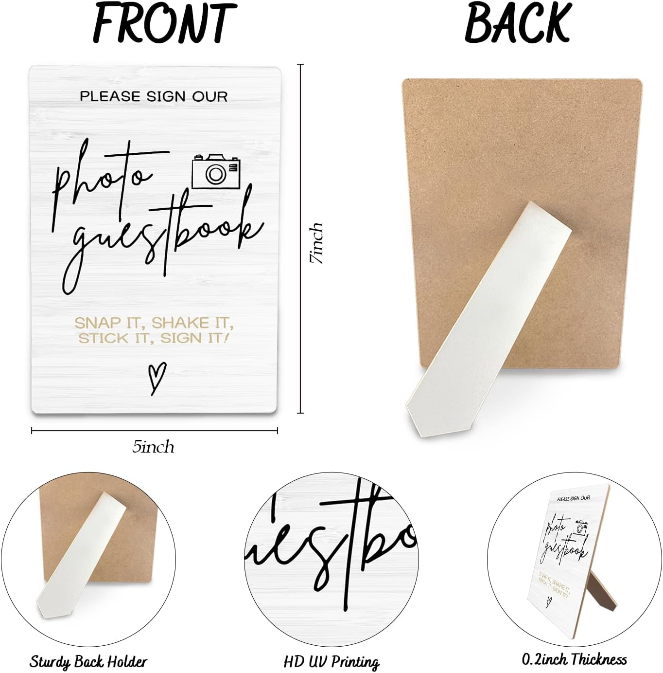 Photo Guest Book Wooden Stand 5x7inch, Wedding Reception Desk Decor for Guests to Sign