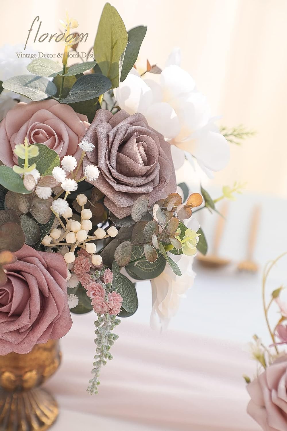 Floroom Artificial Flowers 25pcs Real Looking Dusty Rose Ombre Colors Foam Fake Roses with Stems for DIY Wedding Bouquets Bridal Shower Centerpieces Floral Arrangements Party Tables Home Decorations