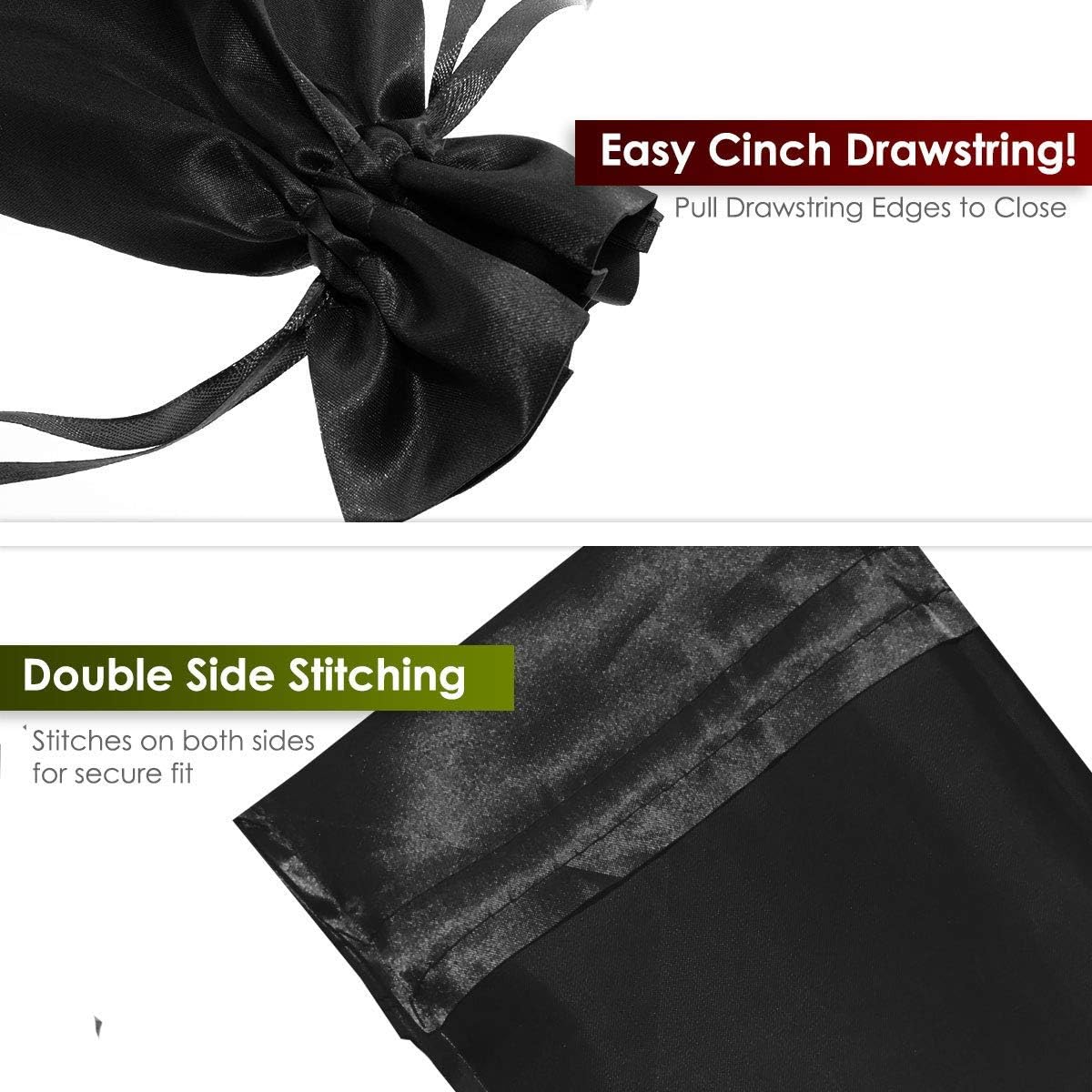 5" x 8" Black Satin Gift Bags, Jewelry Bags, Wedding Favor Drawstring Bags Baby Shower Christmas 50 per Pack