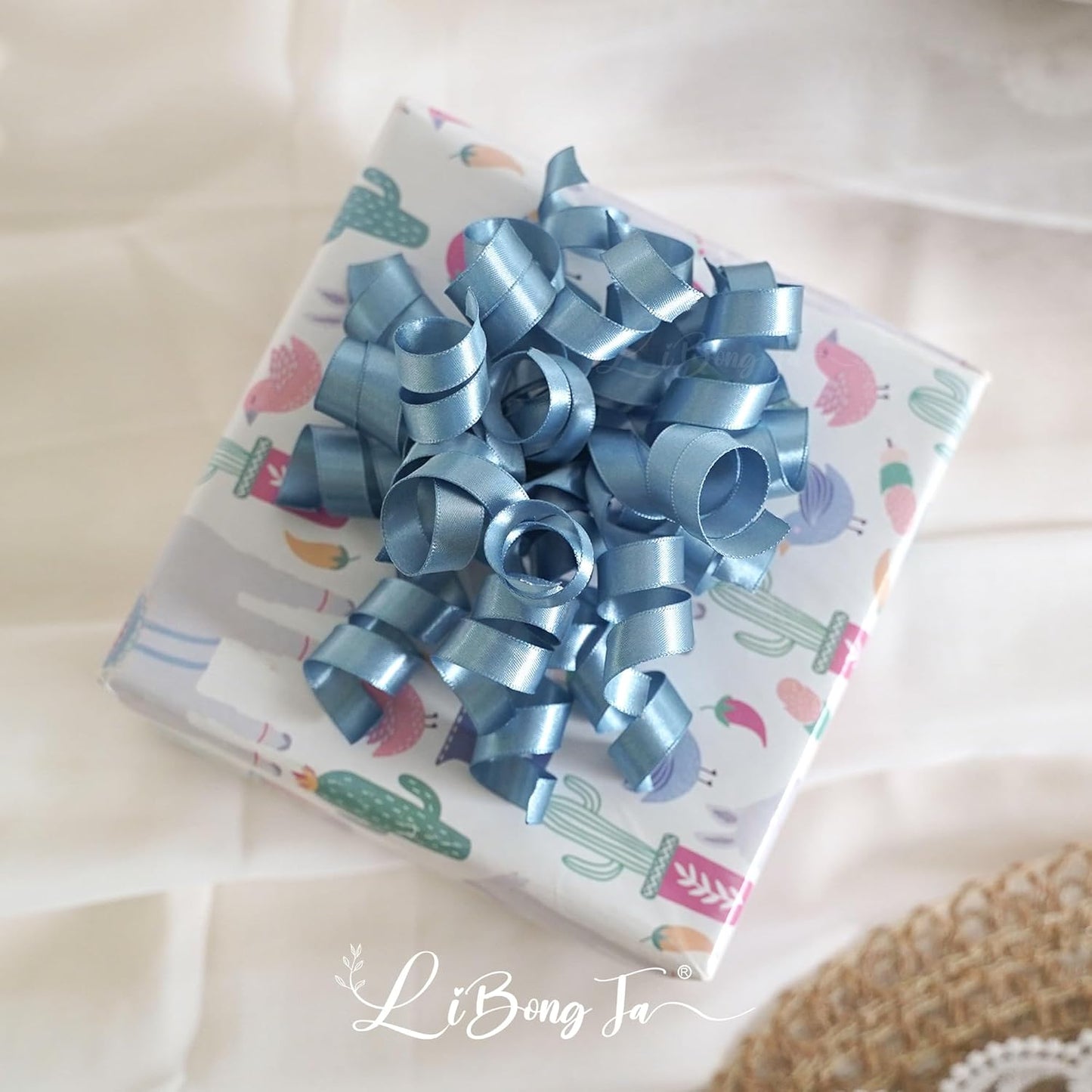 5'' Dusty Blue Bows Curly Ribbon Bows for Gift Wrapping, Satin Bows with Double-Sided Tape, Self Adhesive Bows for Party, Wedding, Birthday Decor, Premade Bows for Crafts, Wine Glasses-8 PCs