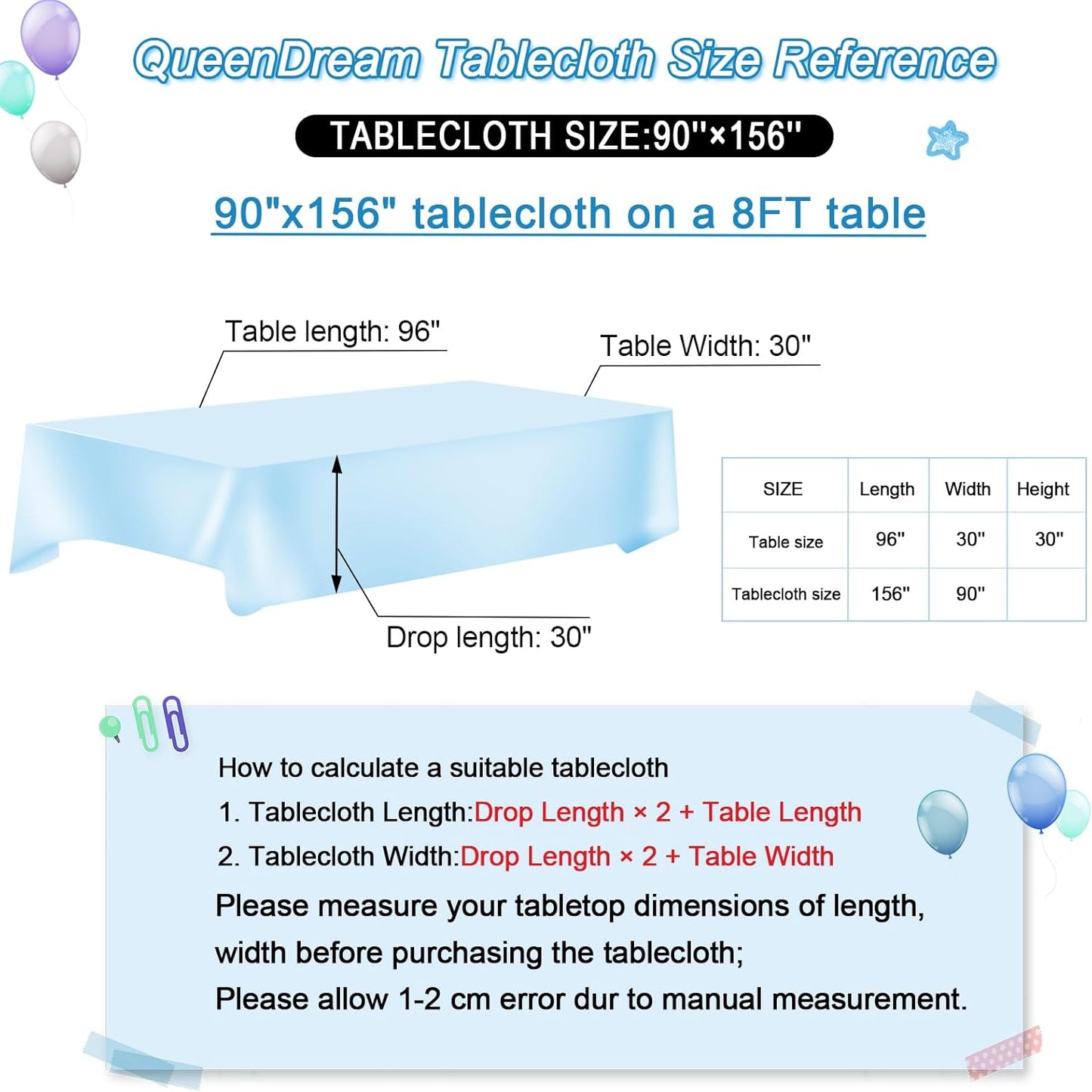 QueenDream Baby Blue Sequin Tablecloth 90x156 Inch Glitter Table Cloth for Baby Shower Birthday Party Decorations