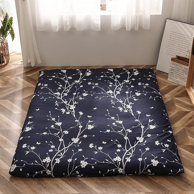 MAXYOYO Navy Floral Printed Japanese Floor Mattress Rustic Style Futon Mattress - Image 6