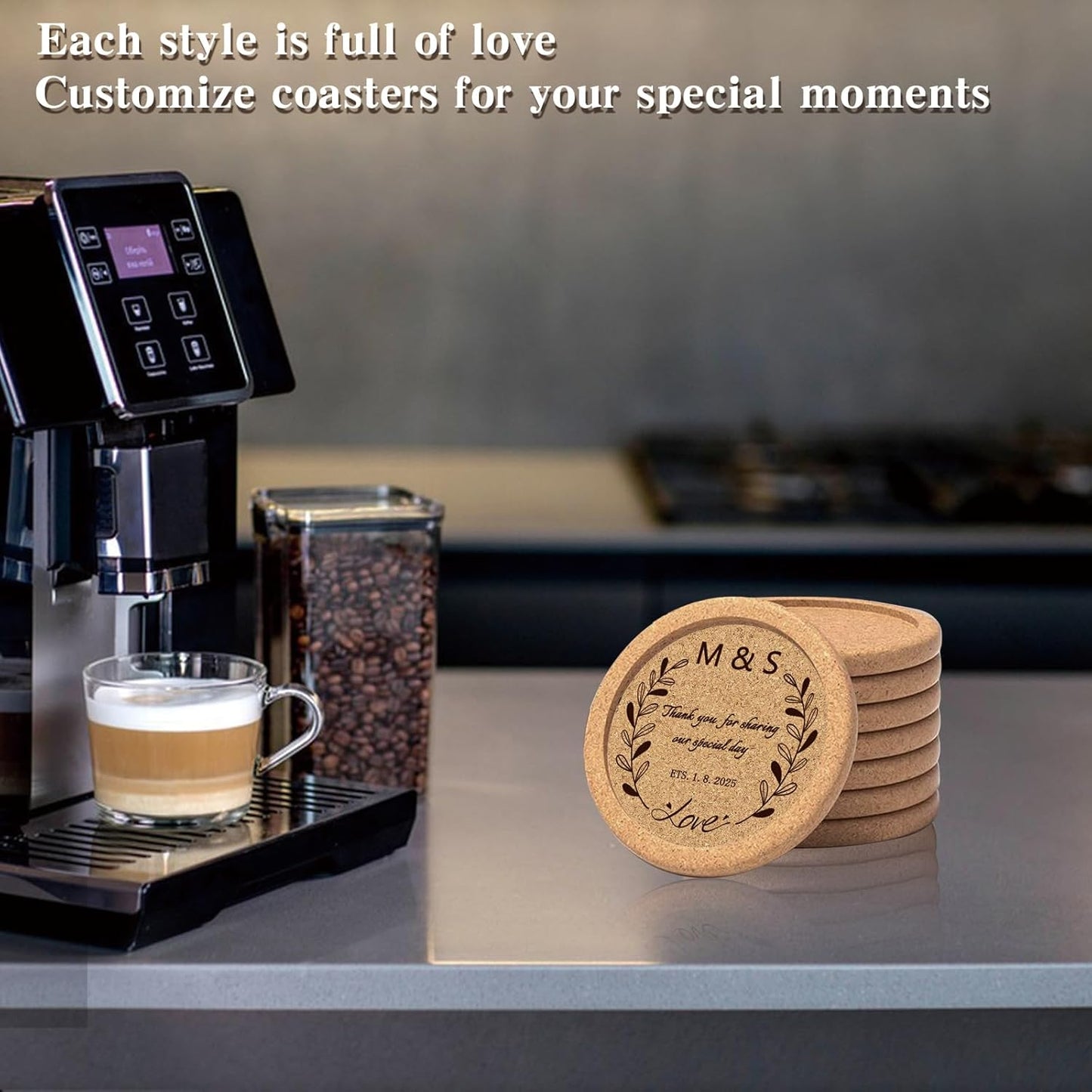 Custom Coasters Personalized Cork Coasters Bulk with Logo Wedding Personalized Cork Natural Wood Engraved Drink for Wedding Favors (Cork Coasters - Circle)