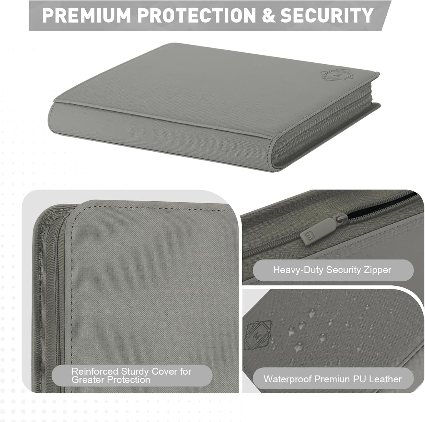 Premium Card Binder 12 Pocket for 720 Pockets Trading Card Binder, PU Zipper Card Collection Album, Sturdy Side-Loading Card Book Holder for MTG, TCG, Game Cards, Sports Cards