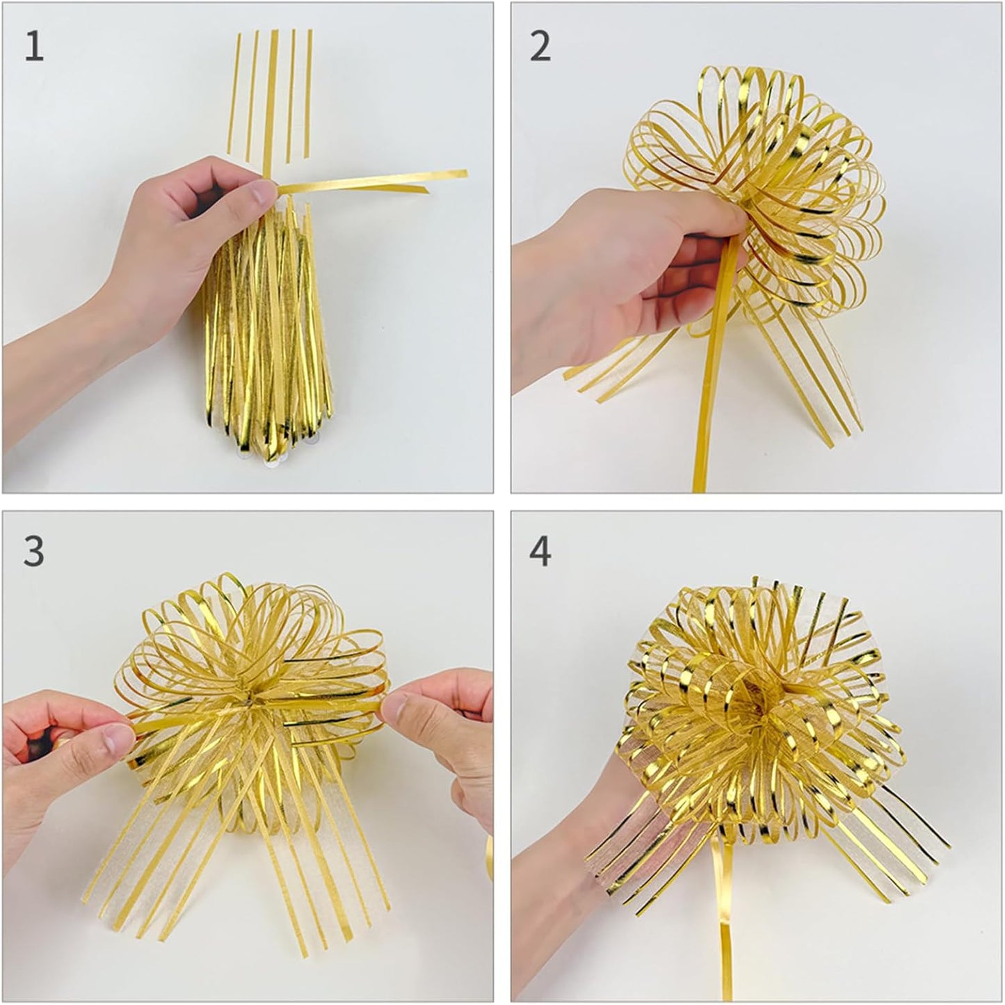 6 Pcs 6 Inch Silver Organza Pull Bow – Perfect for Wedding Decoration, Gift Wrapping Baskets, Car Bows, Birthday Parties, Christmas and Valentine's Day