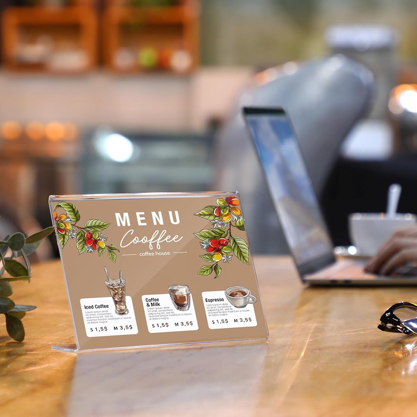 Vicenpal 6 Pcs 7x5 Inch Clear Acrylic Sign Holder Plastic L-shape Vertical Menu Stand, Picture Photo Frames, Table Paper Holder, Flyer Sign Display Stand for Restaurants, Store, Office, Wedding