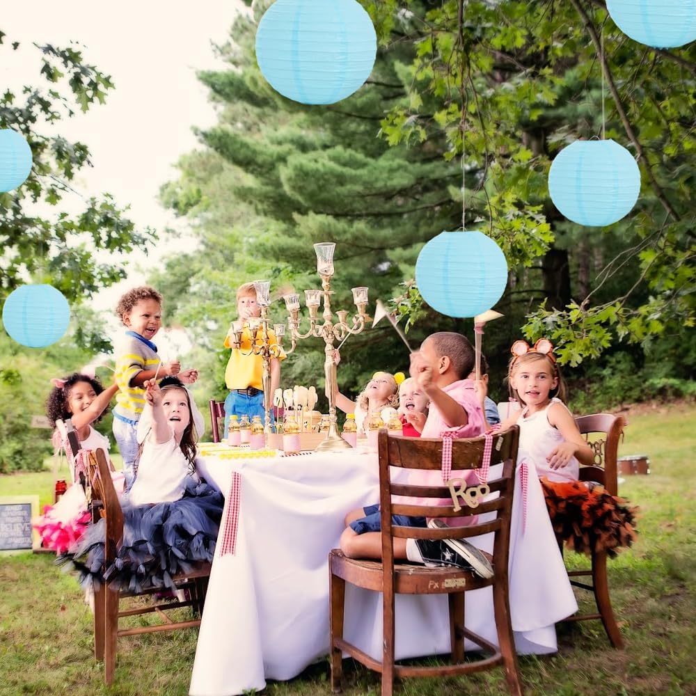 BEISHIDA 8-Inch Light Blue Round Paper Lanterns Decorative Hanging Asia Chinese Japanese Paper Lanterns Lamp for Birthday Wedding Baby Shower Home Decor Party Decoration(6 Packs)