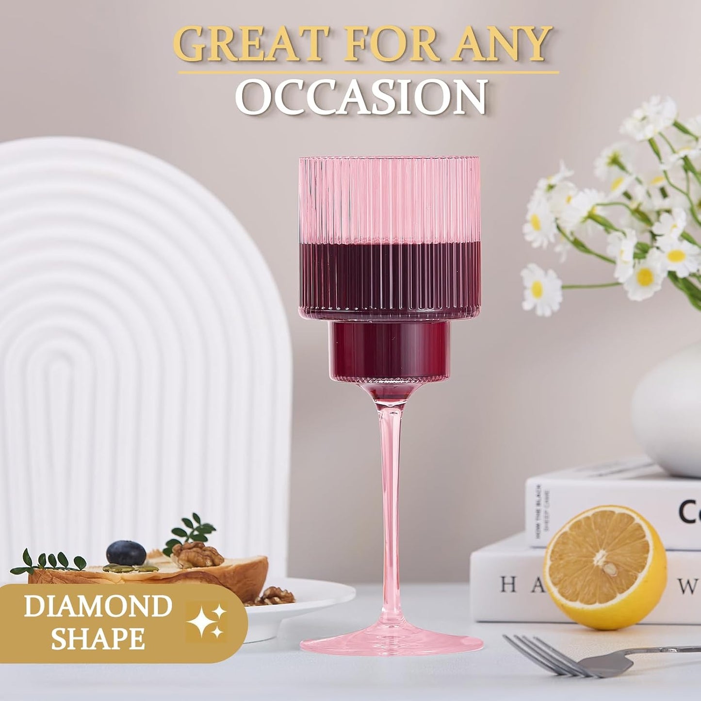 Plastic Goblets Wine Glasses - 12Oz Acrylic Wine Glasses Origami Unbreakable Clear Plastic Cocktail Glasses Recyclable Shatterproof Reusable Wine Cups for Parties & Weddings (Pink 1)