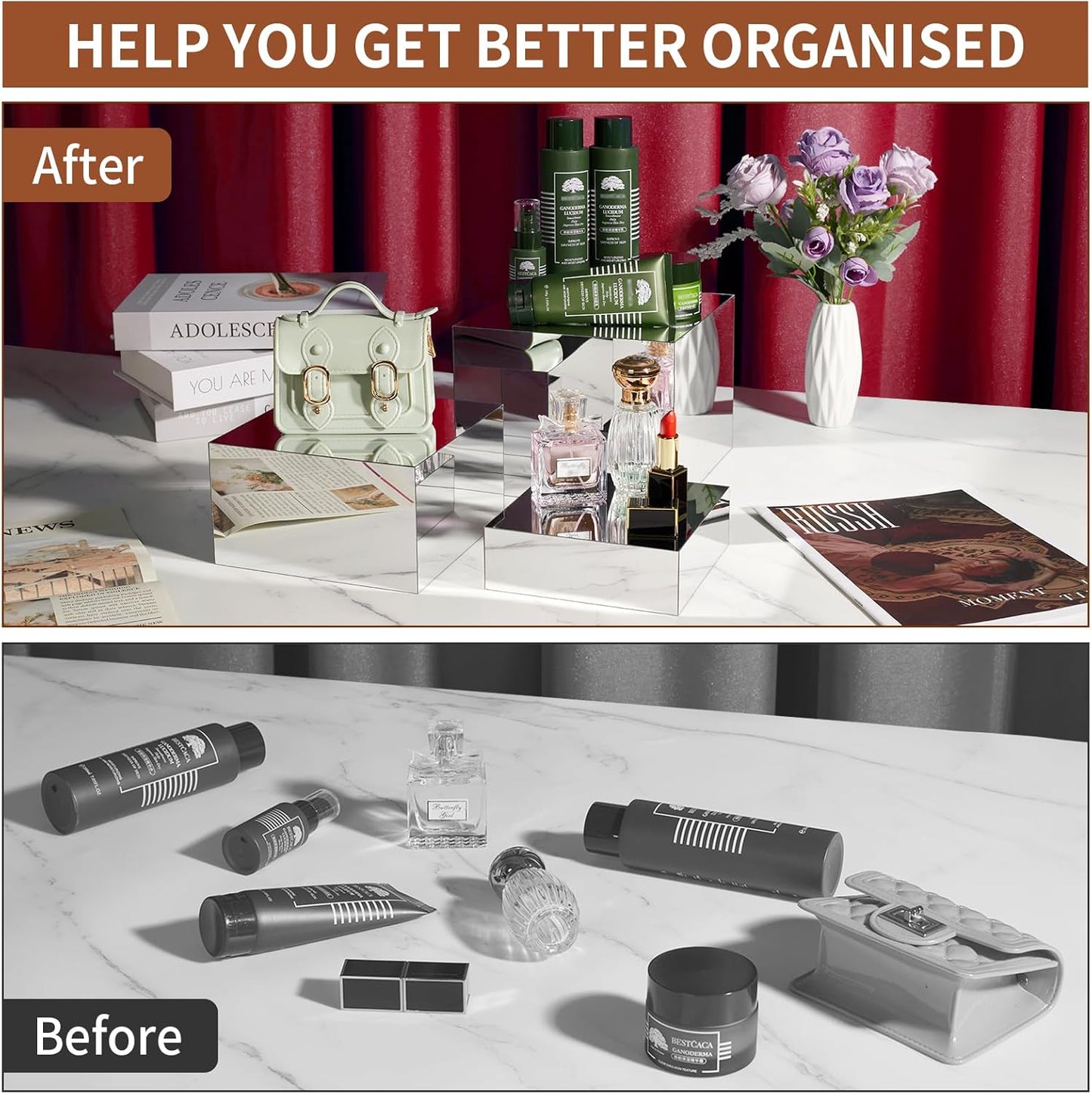 3 Pcs Acrylic Risers for Display, Acrylic Cube Box Food Display Risers Stand Shelf for Catering Dessert Collectibles Jewelry Figures Party (Silver3pc)