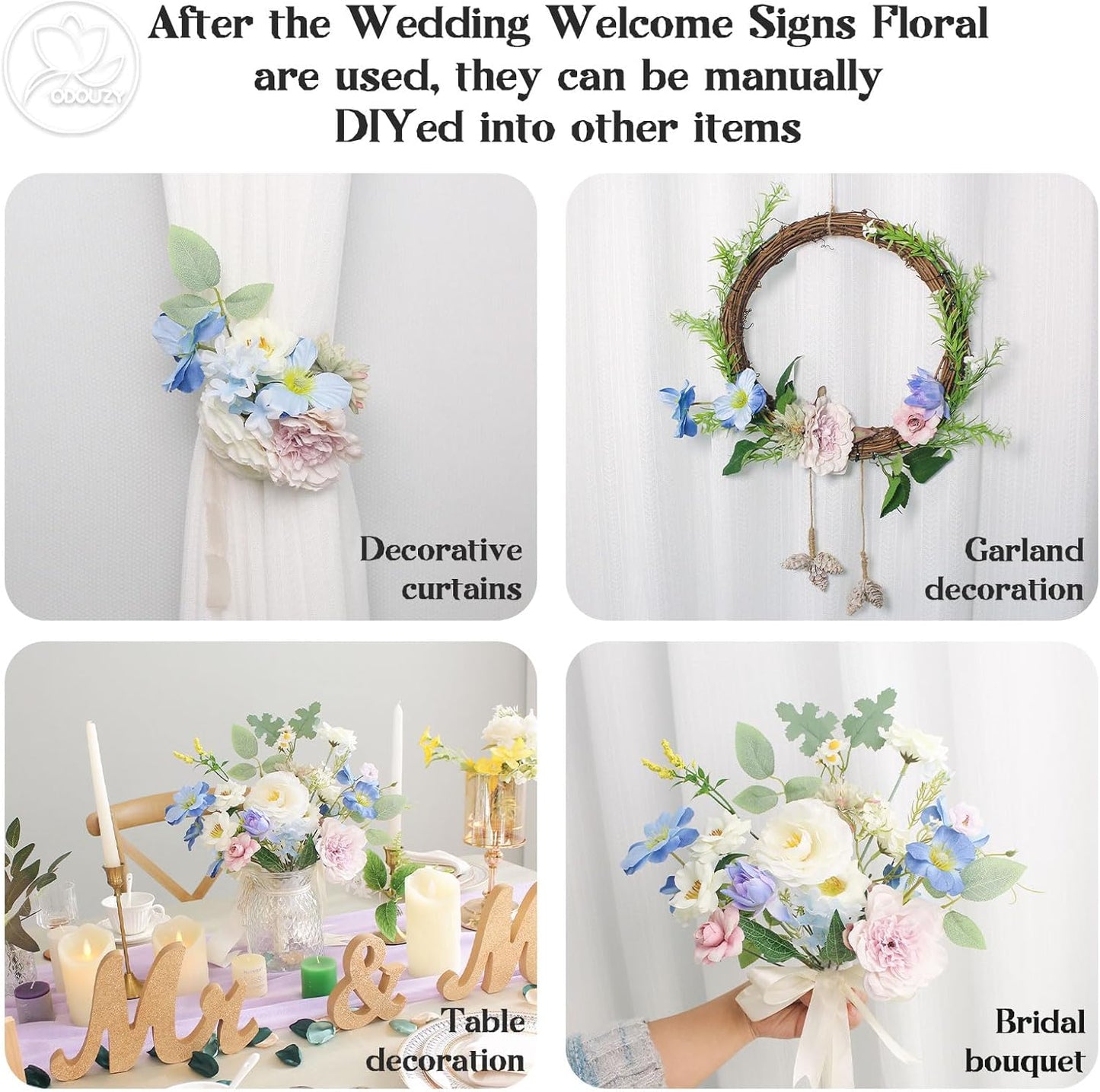 Wedding Arch Flowers Kit,Artificial Flower Arch Decor (Set of 3),2pcs Artificial Flower Arrangement with 1pc Sheer Drape for Wedding Decor Reception Backdrop Floral Decorations (Sky Blue)