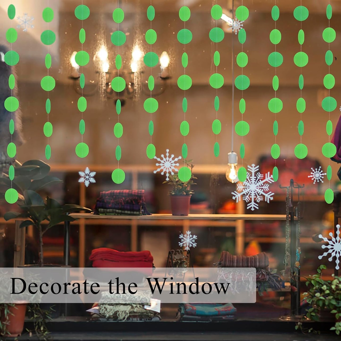 MerryNine Paper Garland 5 Pack, 50ft Glitter Paper Garland Circle Dots Hanging Decor, Banner for Baby Shower, Birthday, Nursery Party Decor (Green)