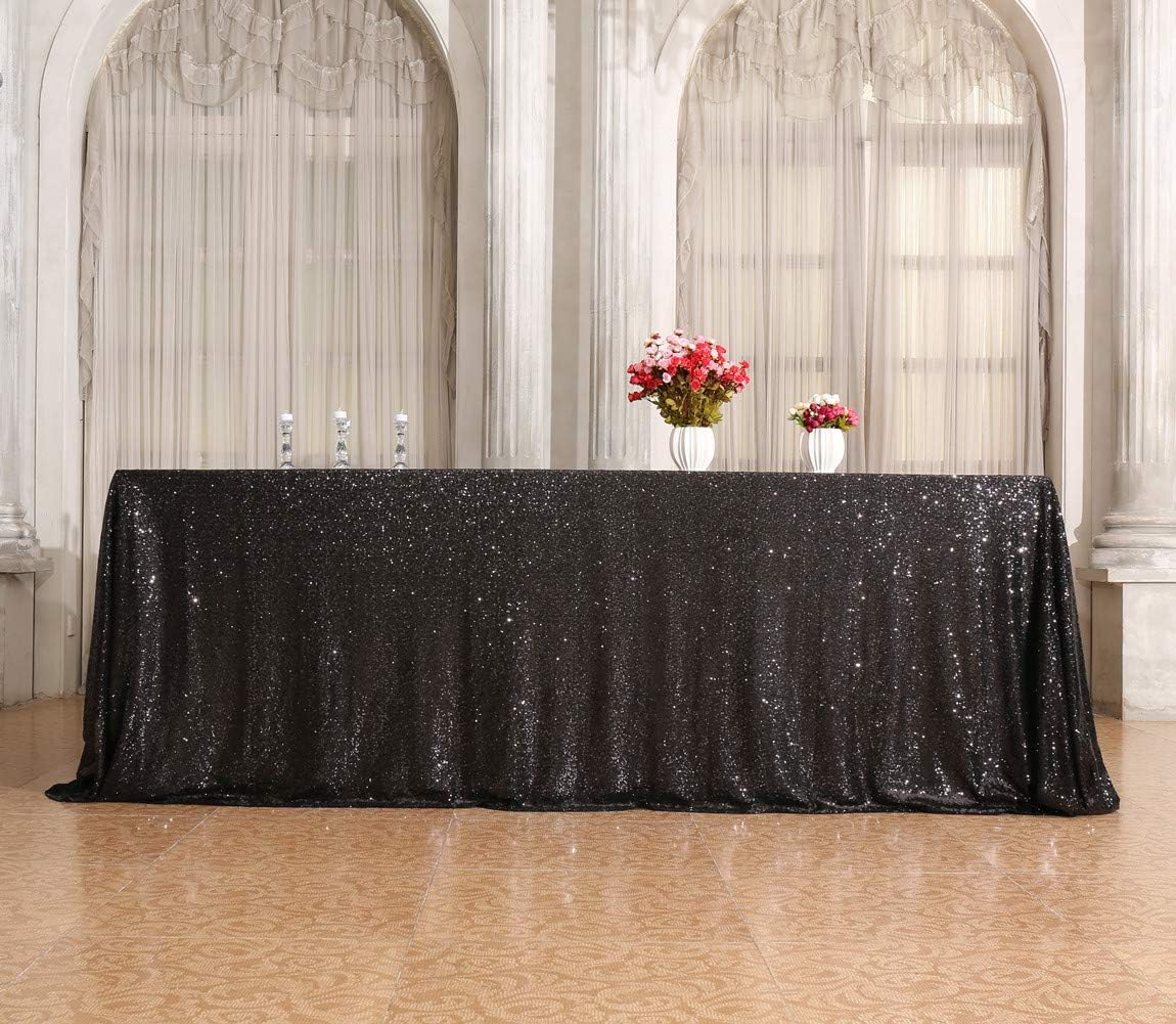 SquarePie Sequin Tablecloth 50 x 72 Inch Black Sparkly Table Cloth for Halloween Wedding Party