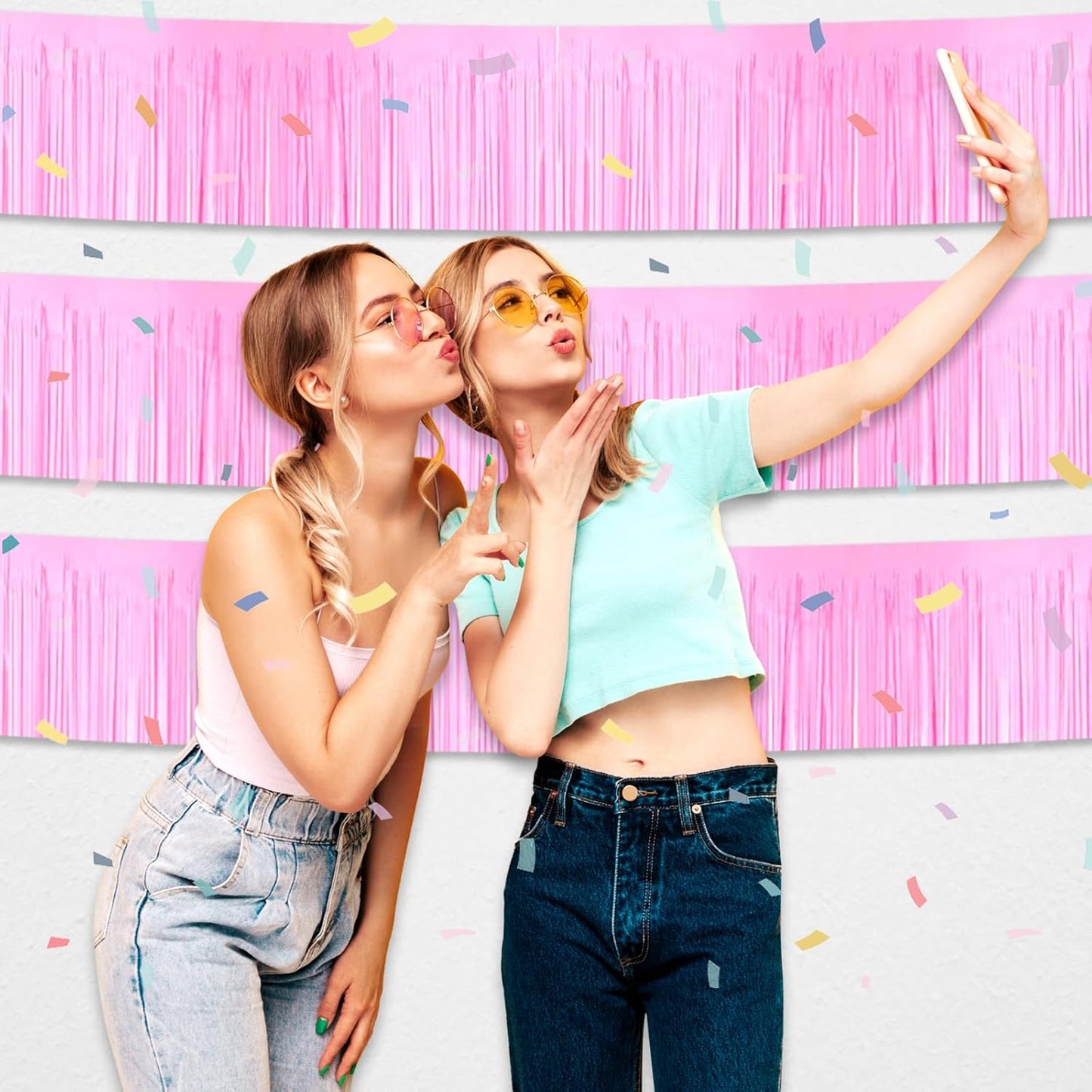 6 Pack 10 Feet Macaron Pink Foil Fringe Garland Metallic Tinsel Streamers Banner Wall Hanging Curtain Backdrop for Parade Floats, Birthday, Graduate, Mother's Day, Wedding Party Decoration