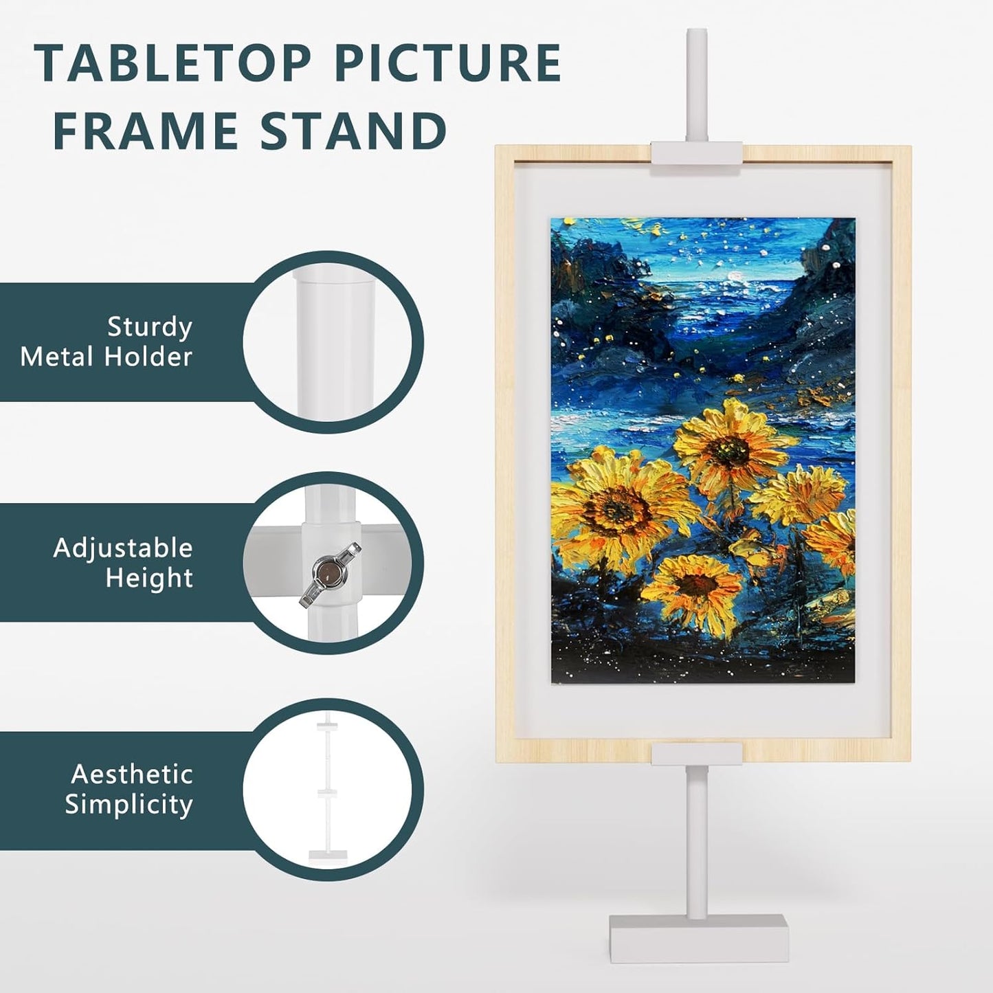 Adjustable Tabletop Picture Frame Stand - Up to 29" Height, Frame Holder Stand Table Easels for Display, Metal Standing Easel Display Stand for Picture Frames, Artwork, Canvas (White)