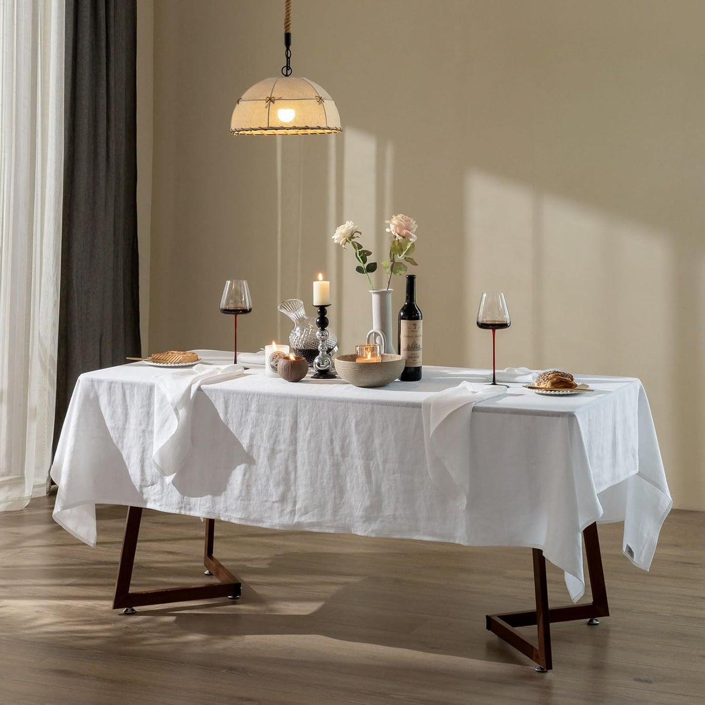 Talasily Linen Tablecloth 100% Pure Linen Table Cloth 60x144 Inches Rectangle Tablecloths Washable Cloths for Kitchen, Dining, Buffet Parties, Holidays, Picnic, Weddings and Restaurants-White