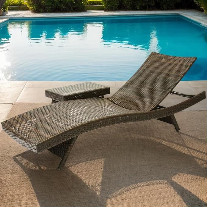 79'' Long Reclining Chaise Lounge + Side Table Set of 2, Outdoor Wicker - Image 9