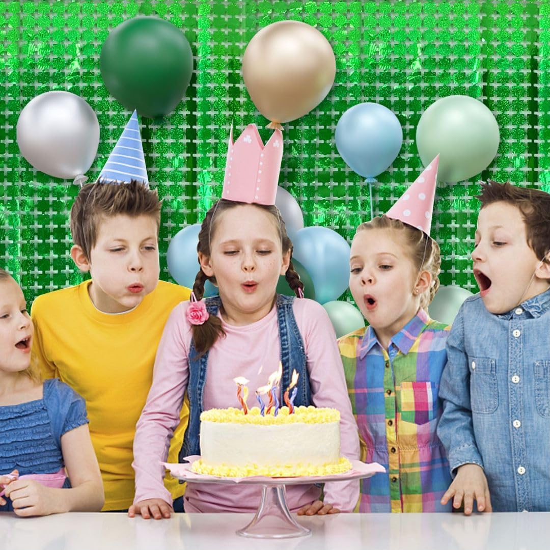 Square Tinsel Curtain Party Backdrop - 10pcs Glitter Foil Fringe Curtain Party Decor Green Photo Booth Backdrop Streamers for Halloween, Christmas, Birthday, Graduation, Wedding Party Decorations