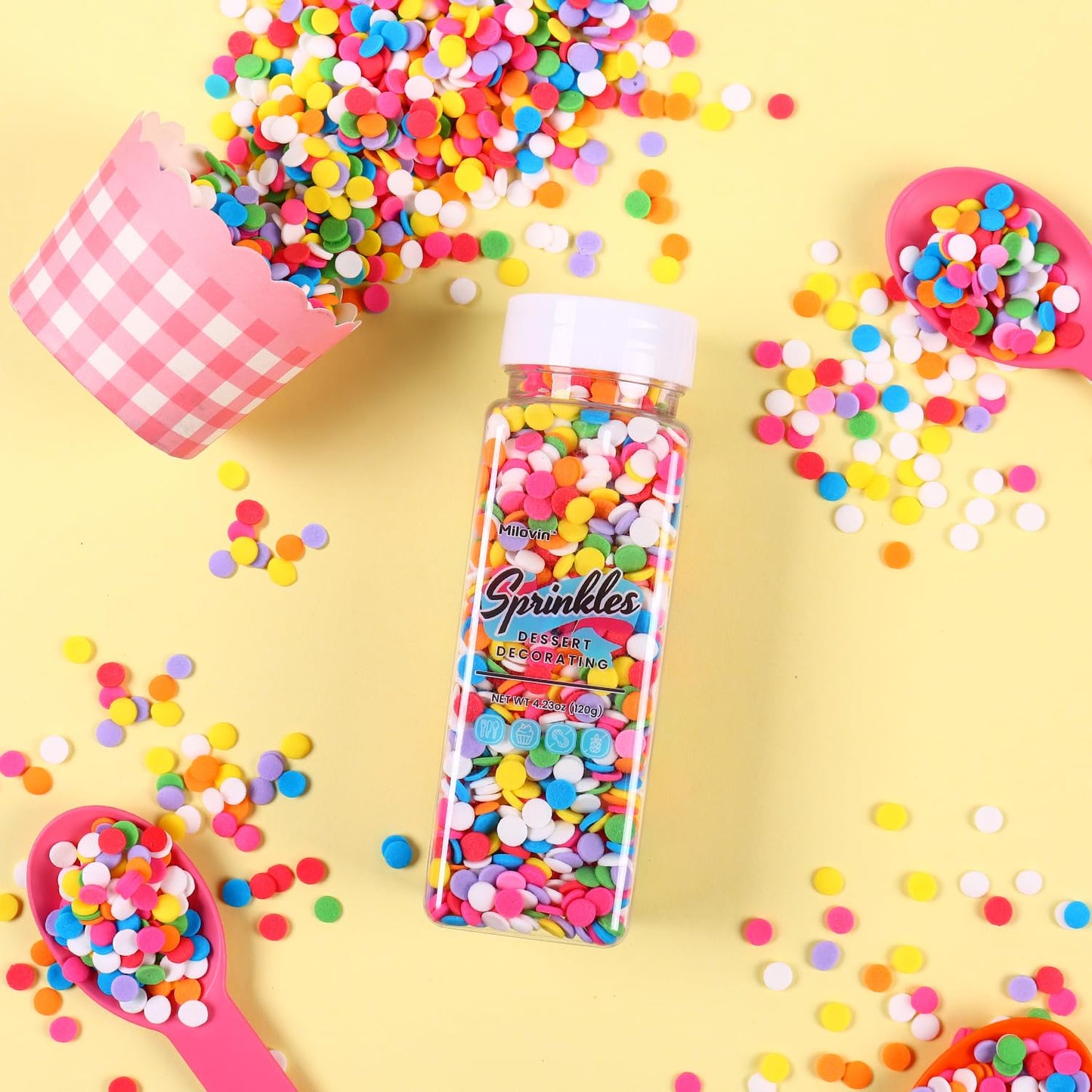 Edible Confetti Sprinkles for Cake Decorating, Round sprinkles, Rainbow Sprinkles for Baking, Cupcakes, Ice Cream Topping, Waffles, Macarons, and Cookies(120g/4.23oz)