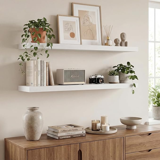 White Floating Shelves Set of 2, 35.43in Wall Mounted Display Ledge Shelves - Image 7